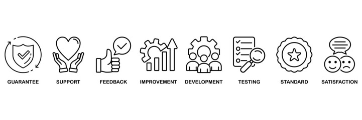 Quality assurance web icon vector illustration concept with icon of guarantee, support, feedback, improvement, development, testing, standard, satisfaction