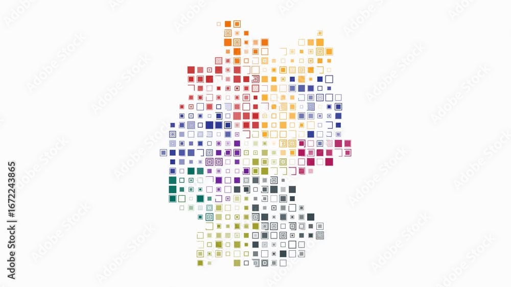 Poster germany map animation. shape of the country with pulsating colored dots. large size square blocks. d