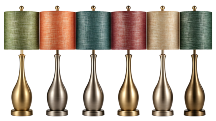 Colorful lamp set adds vibrant style to any room design, versatile lighting for home decor accents and interior design isolated on white background