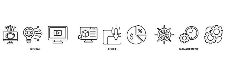 Dam icon set vector illustration concept for digital asset management with icon of binary, automation, processing, design, data, network, and connection