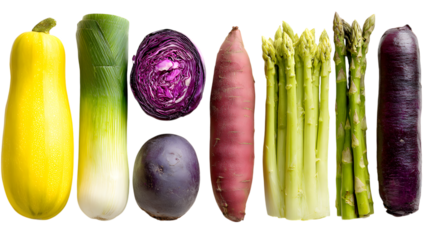 Vibrant assortment of fresh vegetables offering healthy choices for nutritious meals and creative vegan recipes isolated on white background
