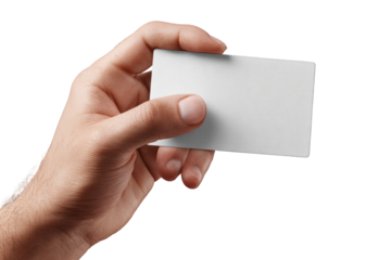 Hand holding a blank white card