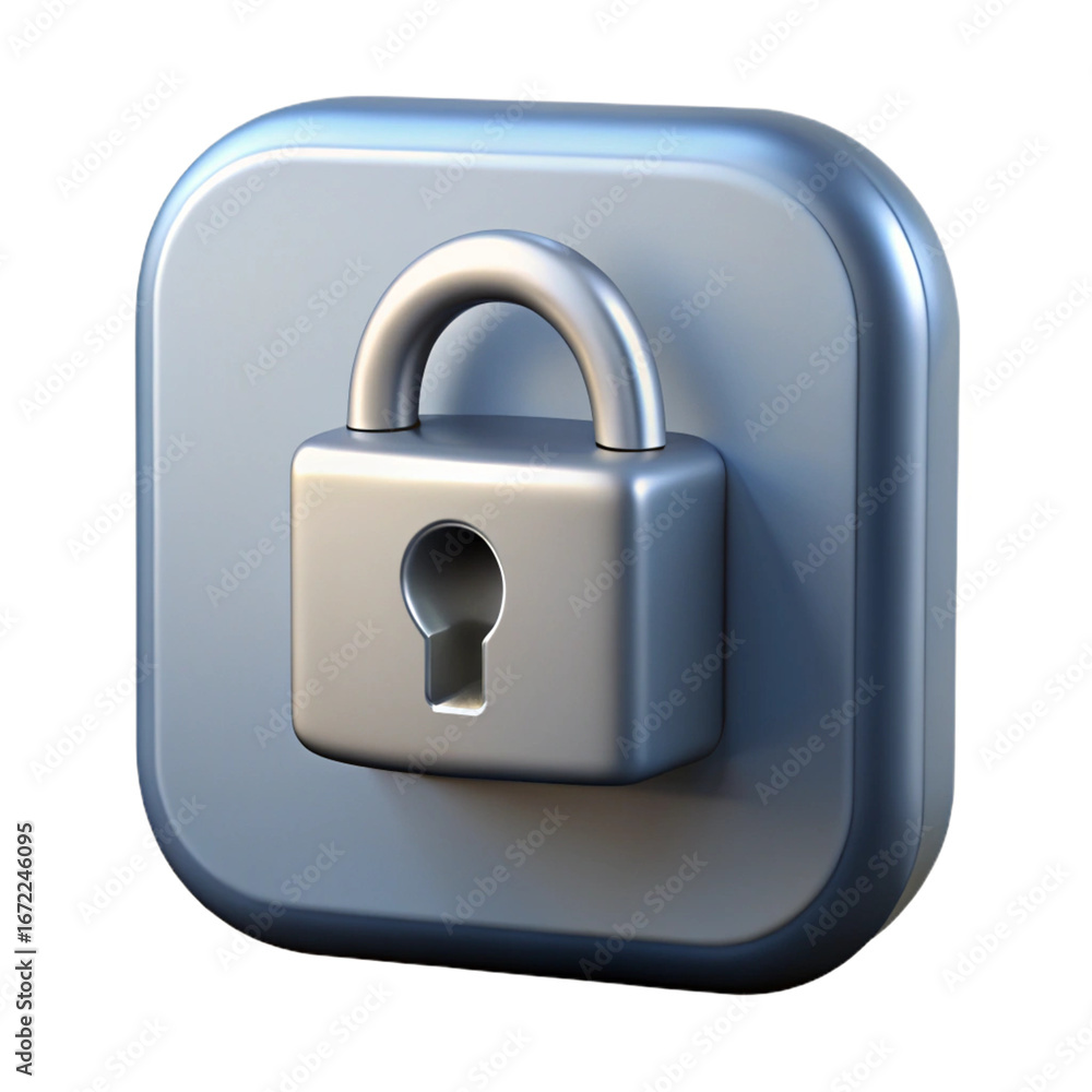 Poster 3d icon of 3d rendering of a silver padlock icon isolated on transparent background