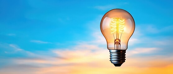 A glowing light bulb against a vibrant sky, symbolizing innovation and inspiration in technology.