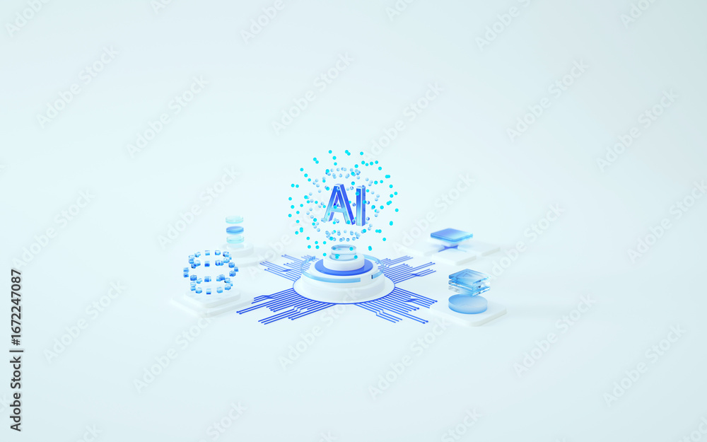 Aufkleber 3d render of technology, database. large language model, llm, small language model, slm
