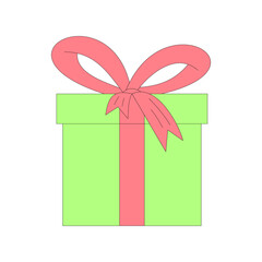 green gift box with red ribbon. birthday. winner. celebration. vector illustration