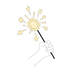 Hand holding sparkler fireworks. New Year's theme. Celebration. Party. Vector illustration