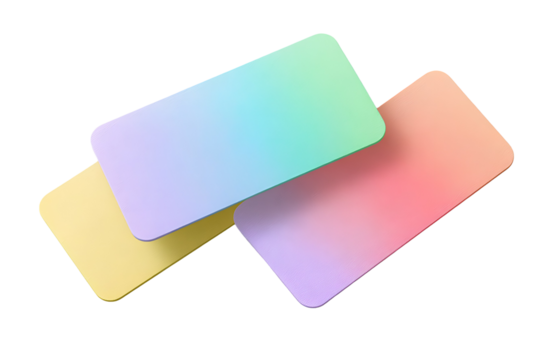 Three gradient rounded rectangle cards isolated on transparent background