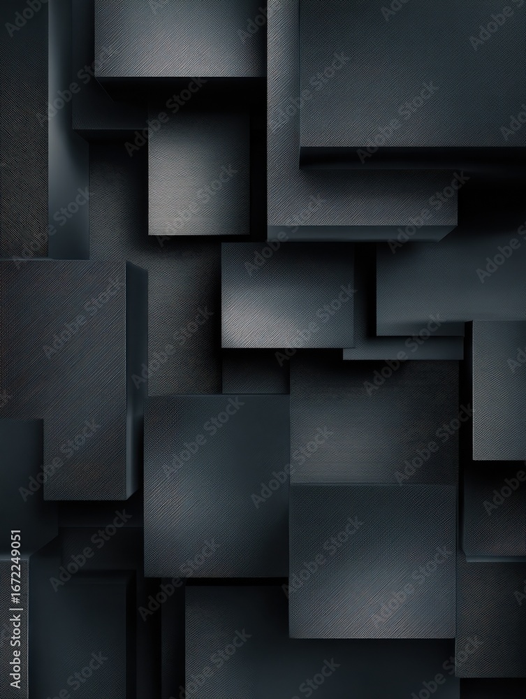 Poster abstract dark geometric shapes with sharp edges and varying heights creating a minimalist layered ar