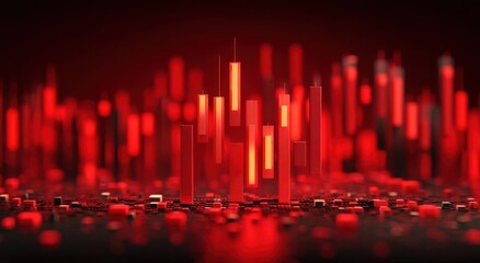 Abstract red candlestick chart in a futuristic 3d representation