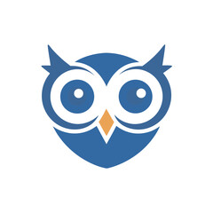 Stylized blue owl with orange beak on white background bird animal