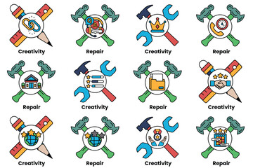 Fototapeta premium A set of tools, including hammers and wrenches, with the words 