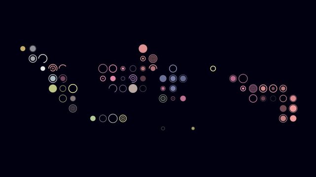 Indonesia map animation. Shape of the country with pulsating colored dots. Large size circle blocks. Digital style Indonesia map on dark background. Amazing video.