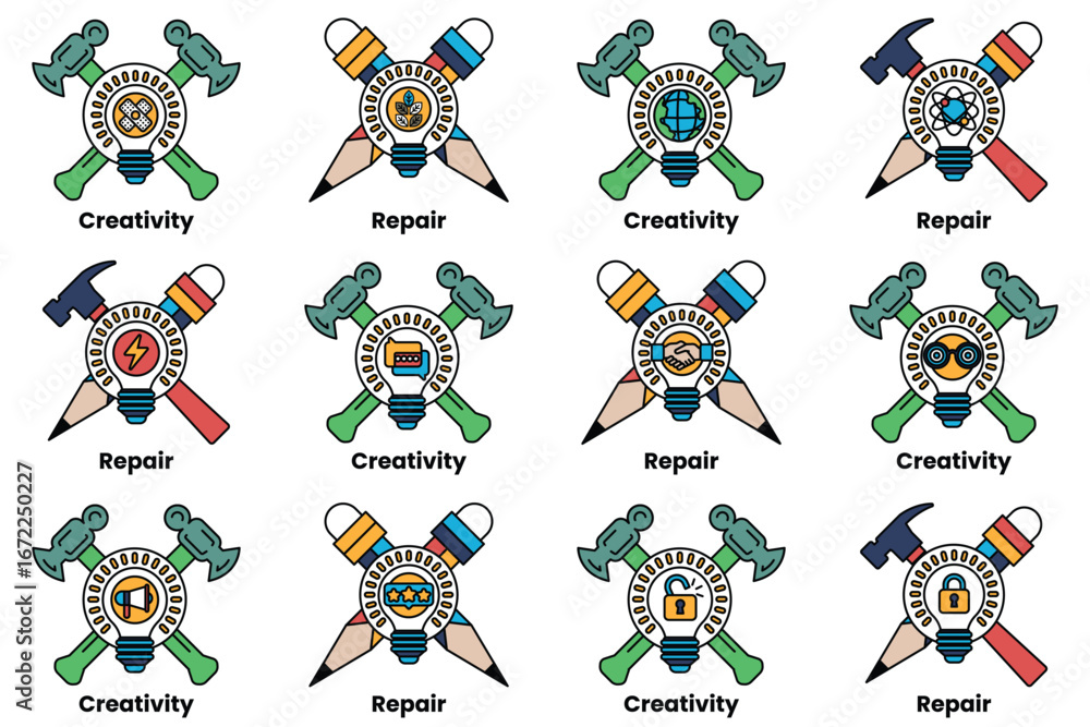 Poster a series of symbols that represent different tools and concepts