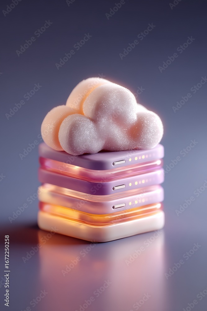Poster colorful 3d illustration of cloud computing and data storage server