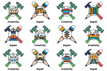 Obraz premium A set of 12 different symbols, each representing a different concept or idea