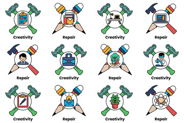 Fototapeta premium A set of 12 different symbols, each representing a different concept or idea