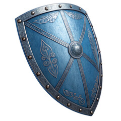 Naklejka premium Ornate medieval kite shield with intricate engravings isolated on transparent background