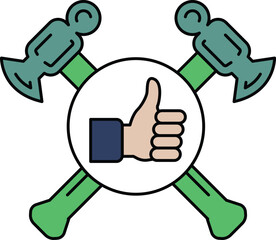 A thumbs up sign is placed in the middle of a cross