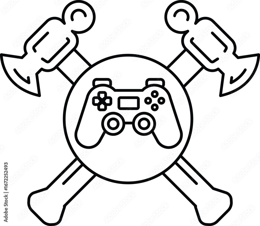Poster A black and white drawing of a cross with a controller in the middle