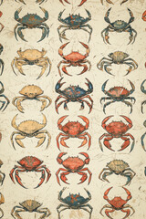 A complete pastel retro decorative design with nostalgia style, textured with hundreds of small crabs in low contrast