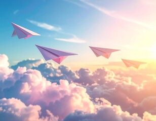 Origami airplane in the sky
