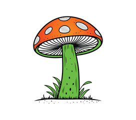 Vibrant, Cartoonish Mushroom Illustration