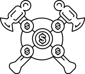 A black and white drawing of a hammer