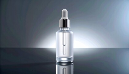 Close-up of a clear glass dropper bottle for skincare products.