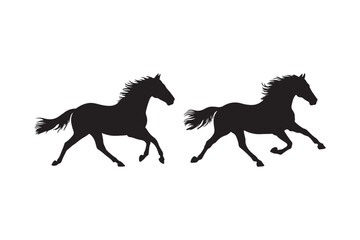Silhouettes of two galloping horses in motion