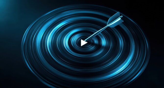 Arrow hitting a glowing blue target in digital style