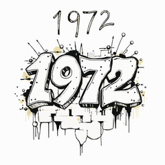 Graffiti style 1972 year number with dripping paint