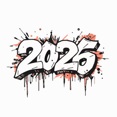 Graffiti style 2025 numbers with coral paint splatters