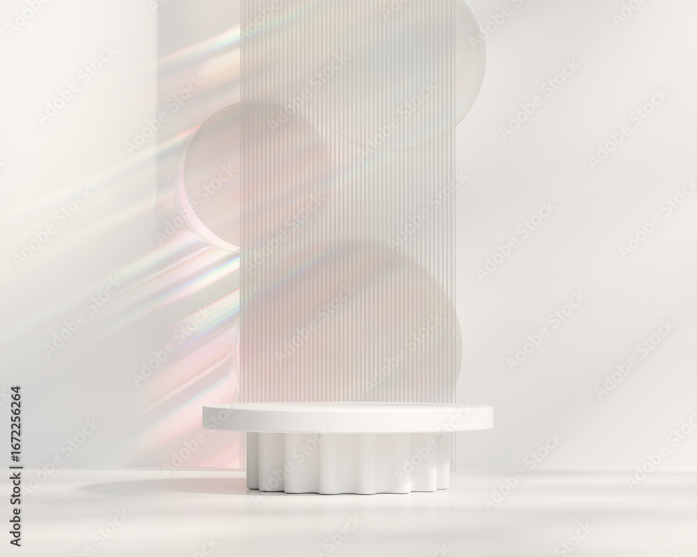 Poster minimal white podium platform for product display showcase 3d rendering