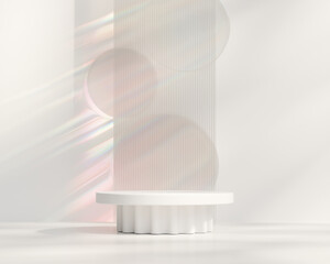 Minimal White Podium Platform For Product Display Showcase 3D Rendering	