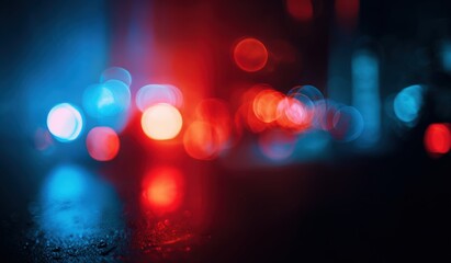 Blurry night lights on a wet street