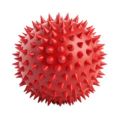 Detailed 3d rendering of a spiky red virus particle isolated on transparent background