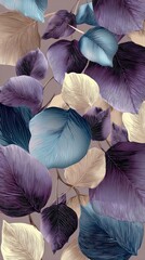 Abstract botanical design of leaves in muted tones