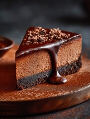 decadent chocolate cheesecake slice a tempting slice of rich chocolate cheesecake showcasing a smooth chocolate filling and a delicious crust  a culinary delight perfect for dessert enthusiasts