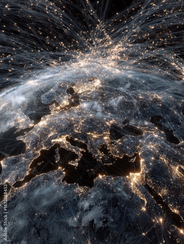 Poster a global network of digital connections extending across the globe highlighting how digital transfor