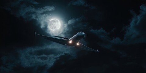 Fototapeta premium Private jet soaring through a moonlit sky