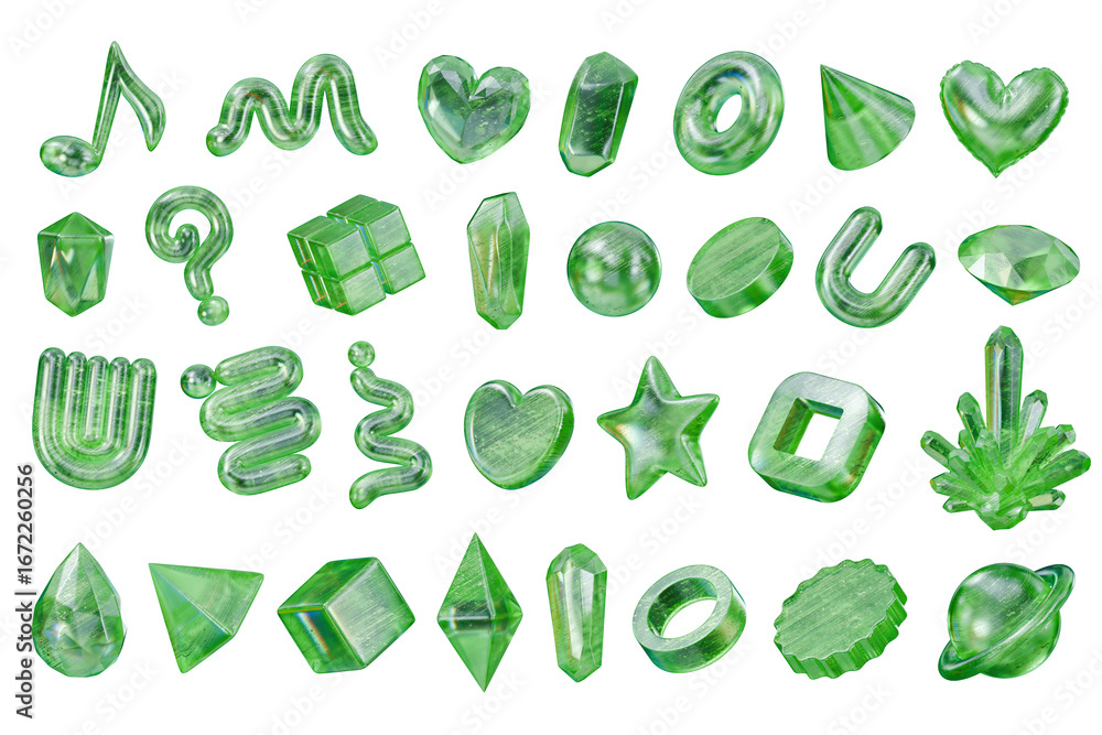 Fototapete green emerald element object set pack isolated background 3d rendering
