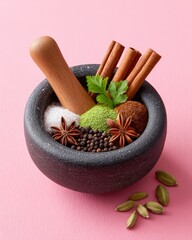 Still Life with Salt, Cinnamon, Pepper, Cardamom, Anise, Green Powder, Brown Powder, & Cilantro [147]