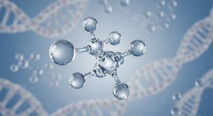 Molecular structures and dna chains on a blue background symbolizing science