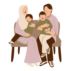 Obraz premium Affectionate Muslim Family Portrait: Modern Illustration