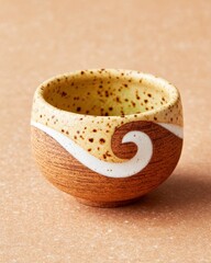 Warm Tones, Speckled Cream Interior, Textured Pottery, Simple Style, Eye-Level Studio Shot on Neutral Background