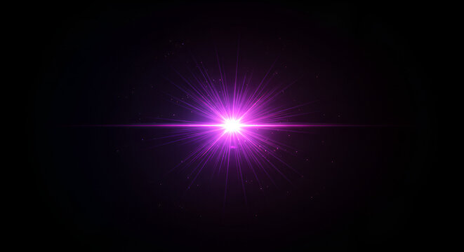Purple Light Burst with Streaks on Black Background for Overlay or Design Element