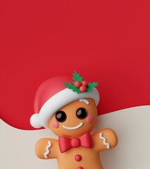 Postcard Christmas theme with gingerbread man, 3d illustration
