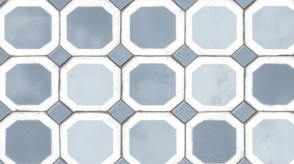 Fototapeta premium Close-up of a blue and white tiled floor pattern