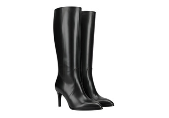 Elegant Black Leather Knee-High Stiletto Boots.